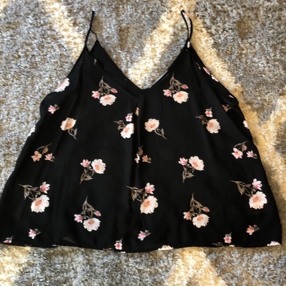 Black sheer top with flower design